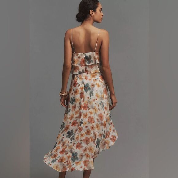 Anthropologie Sleeveless Asymmetric Ruffled Midi Dress Size Large - Picture 2 of 6